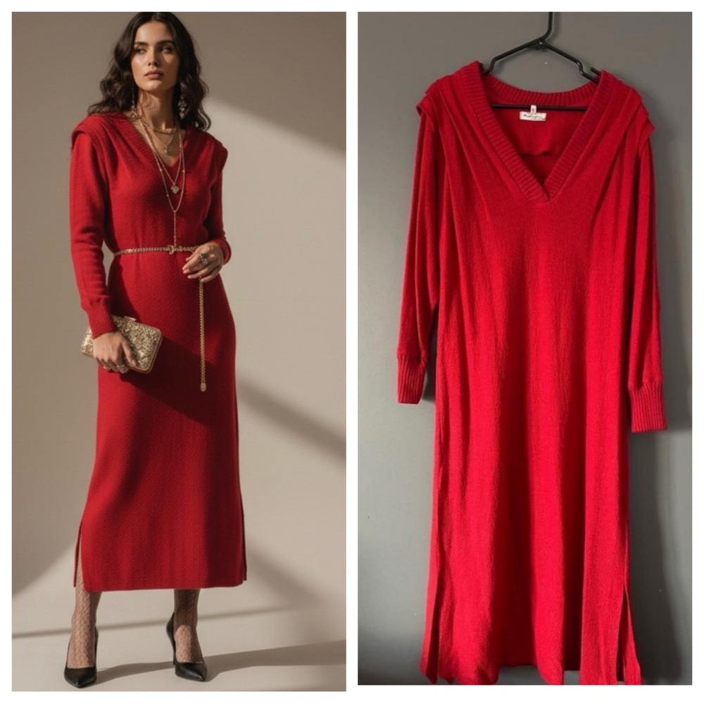 Holt Renfrew Size 12 Acrylic Sweater Midi Dress Red Vintage Quiet Luxury